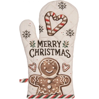 Clayre & Eef Béžová bavlněná chňapka rukavice s perníčky Gingerbread Magic 18 x 30cm