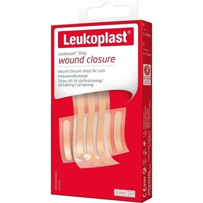 LEUKOPLAST LEUKOSAN STRIP fixačné pásky na uzavretie tržných rán 2 veľkosti 9 ks