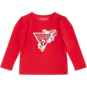 GUESS Червена тениска с дълъг ръкав за бебе момиче с цветя Guess
