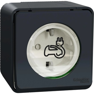 Schneider Electric SE Контакт шуко 16А за зареждане на електромобили моноблок за открит монтаж цвят Антрацит IP55 Mureva - MUR36012 (MUR36012)