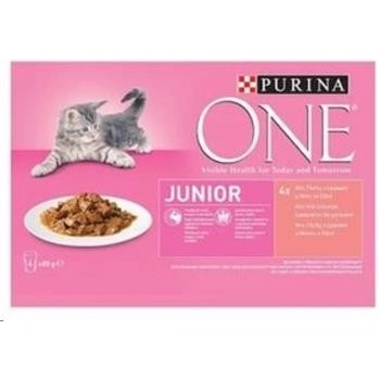 Purina ONE Junior minifiletky s lososem a mrkví ve šťávě 4 x 85 g