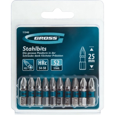 GROSS Комплект битове Gross - PZ2 x 25 mm, стомана S2, 10 броя (11340)