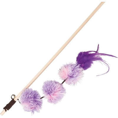 Vábnička/prut s pompon míčky a peřím 40cm