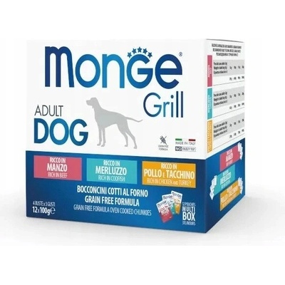Monge Multi Box Grill hovězí/treska/kuře 12x100g