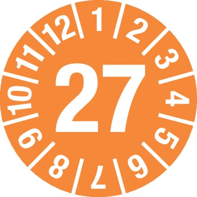 Kontrolná nálepka 27, oranžový, samolepka, 15 mm, BJ = 1 x 60 ks