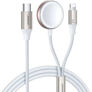 JOYROOM Индуктивно зарядно за Apple Watch Joyroom S-IW011 2в1 USB-C / Lightning 1.5м Бял