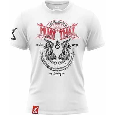 Muay Thai tričko 8 weapons SAK Yant Tigers biele