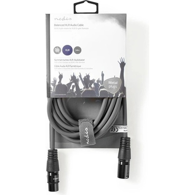 Nedis COTH15010GY50 балансиран/симетричен полупрофесионален XLR аудиокабел, XLR 3-пинов щепсел - гнездо, 5 м, гъвкав (COTH15010GY50)