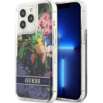 GUESS Кейс Guess GUHCP13LLFLSB за iPhone 13 Pro / 13 6.1", небесносин, твърд, Flower Liquid Glitter (GUE001934-0)