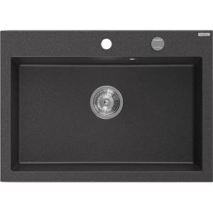 Mexen Elix гранитна мивка с 1 отделение 700 x 500 mm, черно напечено, сифон хром - 6526701005-76 (6526701005-76) Мивка за вграждане