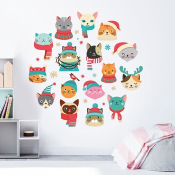 Plotbase, s.r.o., Nálepky na stenu vianočné mačičky rozmery 65x120cm