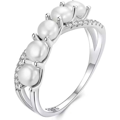 Grace Silver Jewellery Stříbrný prsten se sladkovodními perlami a zirkony stříbro P BSR640 Stříbrná Bílá