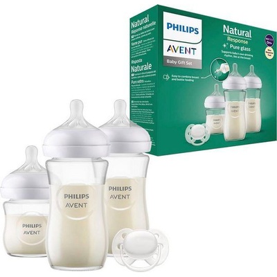 Philips Комплект от 3 броя стъклени шишета Philips Avent - Natural Response 3.0, със залъгалка