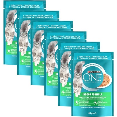 PURINA ONE INDOOR мини филета с риба тон и зелени фасулки в сос 6 x 85 г