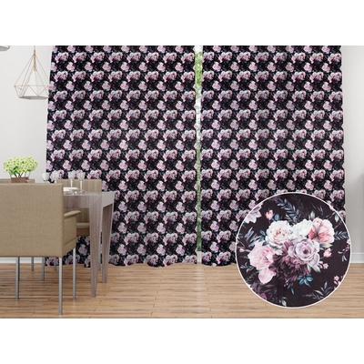 Biante Sametový závěs Tamara TMR-011 Květiny na černém 145x140 cm