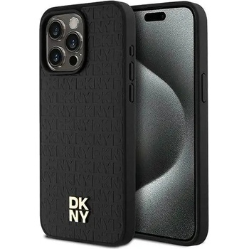 DKNY Кейс DKNY Leather Monogram Pattern Metal Logo MagSafe за iPhone 15 Pro Max, черен (3666339261542)