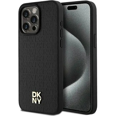 DKNY Кейс DKNY Leather Monogram Pattern Metal Logo MagSafe за iPhone 15 Pro Max, черен (3666339261542)