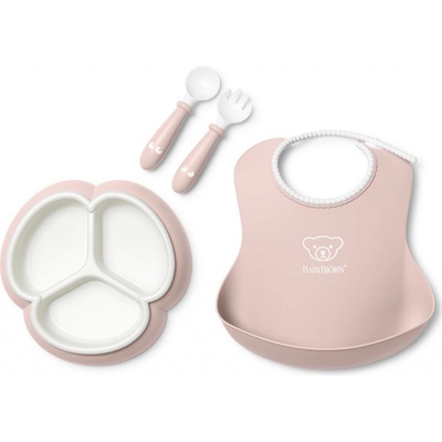 Babybjorn jídelní set s děleným talířkem pudrově růžový 4 ks