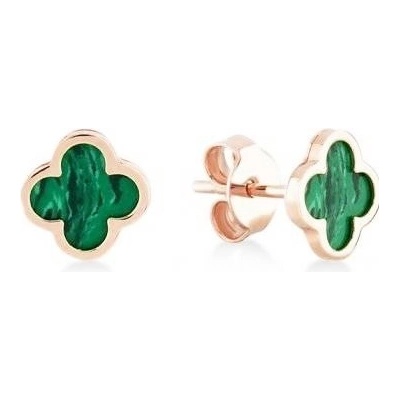 Lillian Vassago zlaté náušnice čtyřlístek s malachitem LLV31-GER039 Růžová
