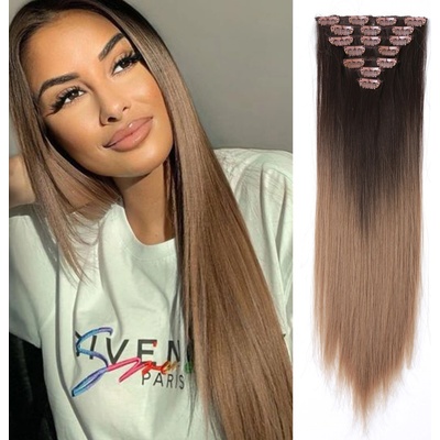 Vlasy clip in 7 pásov - svetlohnedé ombré vlasové príčesky rovné 45 cm