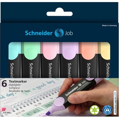 Sada zvýrazňovačov SCHNEIDER 1-5 mm SCHNEIDER Job Pastel 6 rôznych pastelových farieb