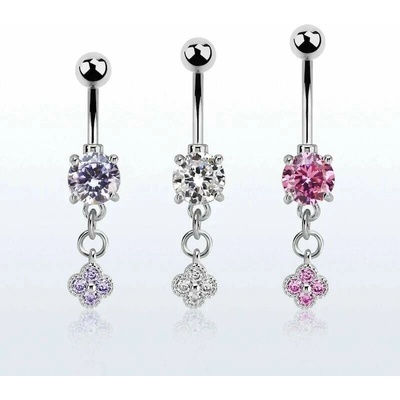 InfinityPierce Piercing do pupíku s kamínkem a řetízkem zakončený kytičkou MCDZ411