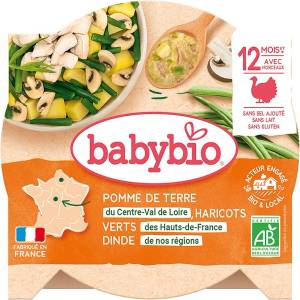 Babybio Био меню Babybio - Пуешко, картофи и зелен фасул, 12 м+, 230 g (3288131501611) - baby