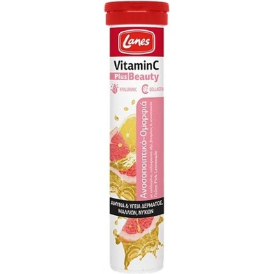 LANES Хранителна добавка Мултивитамини и минерали ефервецентни таблетки , Lanes Vitamin C 500mg Plus Beauty Pink Lemonade Flavor 20 eff tabs