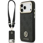 CG Mobile GUESS 4G STRASS LOGO & BIG STRAP METAL BUTTONS силиконов калъф за телефон с кожаподобен гръб, MagSafe + ремък за рамо, ЧЕРЕН (GUHMP17XP4G4DCSK)