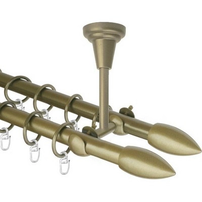 OK-GarnýžeCZ Garnýž kovová dvouřadá 16mm Špice double zlatá antik 340 cm do stropu / kroužky s háčkem