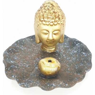 Mani Bhadra Stojánek na vonné tyčinky Zlatý thajský Buddha modro hnědá Lotos