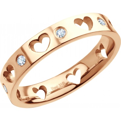 Bruno Prsten SRDCE s kamínky ROSE GOLD S3961