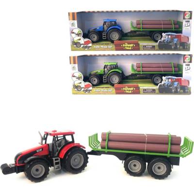 Alltoys Traktor na setrvačník s valníkem a se dřevem modrý