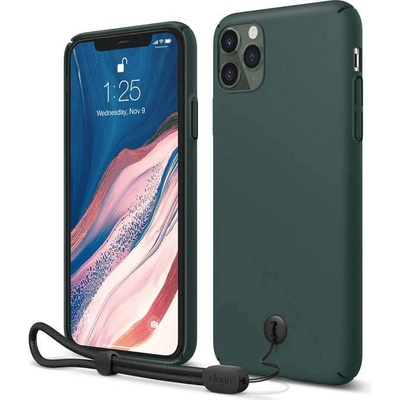 elago Slim Fit Strap Case - качествен поликарбонатов кейс с каишка за китката за iPhone 11 Pro Max (тъмнозелен)