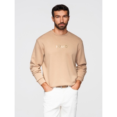 Ombre Clothing Мъжки суитшърт с блясък печат на гърдите - бежов V3 OM-SNBC-0199 Ombre Clothing Ombre Clothing | Bezhov | МЪЖЕ | S