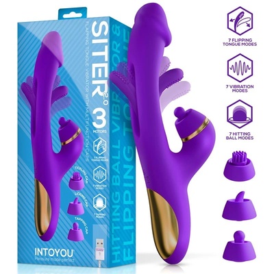 INTOYOU Siter 2.0 Flipping Tongue Vibrator with Multifunction Caps & 3 Motors Purple
