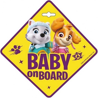 Seven Informační cedulka na přísavku dítě v autě "Baby on board" PAW PATROL, pro holky