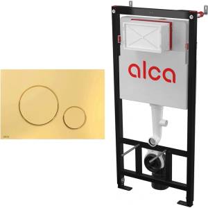 Alcadrain Комплект тоалетно казанче с вградена рамка Alca AM101/1120 и бутон за активиране M675, гланцово златисто (AM101/1120+M675)