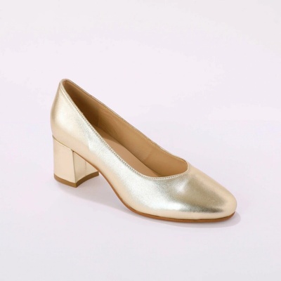 Kožené lodičky na podpatku zlatá – Zboží Dáma