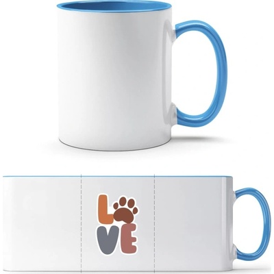 PrintEQ TTH Dvoubarevný Hrnek Nápis LOVE s tlapkou Bílá Světlemodrá Standard Dárky 250 ml