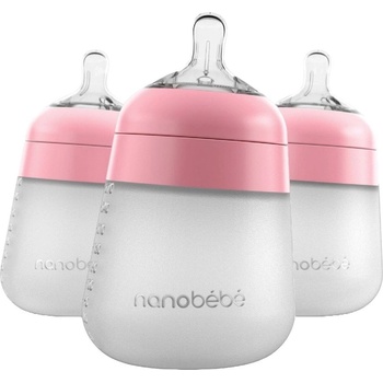 Nanobebe Комплект силиконови бутилки Nanobebe - Flexy, 270 ml, 3 броя, розови (31223)