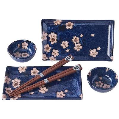 Made In Japan Sushi Sada Navy & Pink Sakura Design 6 ks