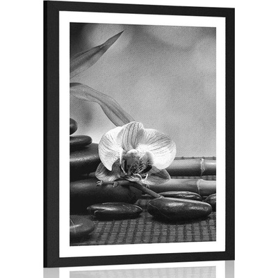 Plakát s paspartou Feng Shui zátiší v černobílém provedení - 20x30 white