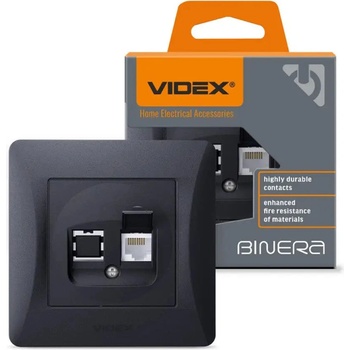 Videx КОМПЮТЪРНА РОЗЕТКА vf-bnsk1pc6-bg cat6 binera videx - ГРАФИТ