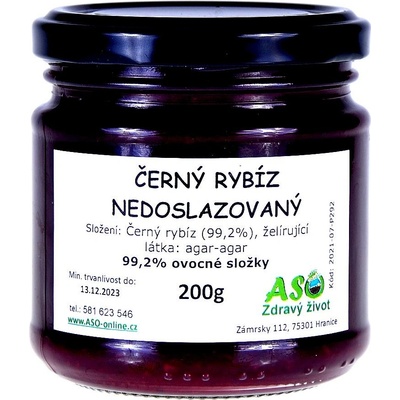 ASO Zdravý život černý rybíz nedoslazovaný 200 g