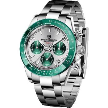 Image 1 of Pagani Design Мъжки часовник Pagani Design Scopic, Кварцов, Неръждаема стомана, Хронограф, Сребрист / Зелен (PD-1644-SILVER-GREEN)