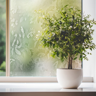 DIMEX ART Полупрозрачна фолиа за прозорец листенца - ширина 122 см