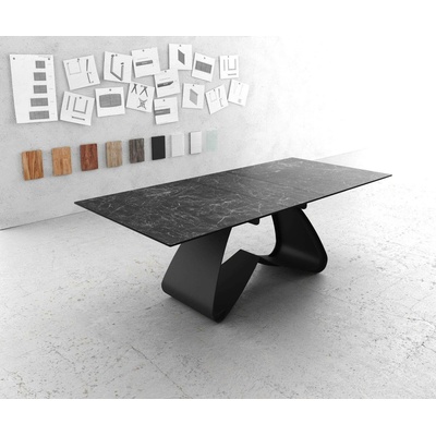 DELIFE Edge 180-220 x 90 keramika LaminamNero Greco antracitová podnož ve tvaru W černá rozkládací