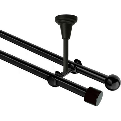 OK-GarnýžeCZ Garnýž kovová dvouřadá 16mm Pullo černá 430 cm do stropu / na tunýlek - bez kroužků