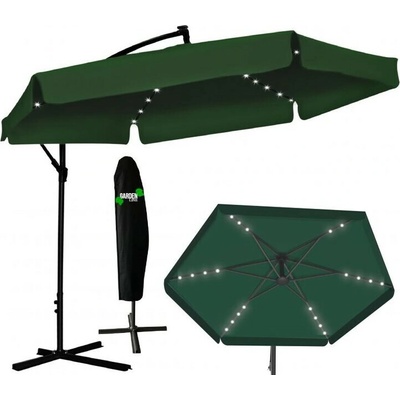 GEKO Zahradní slunečník 3m, zelený, Banana s LED osvětlením a obalem 62227 GAO1510